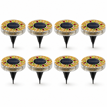Mosaic Solar Disk Lights - Waterproof In-Ground Outdoor Garden Glass Decorative Lighting for Pathway, Yard, Patio & Walkway