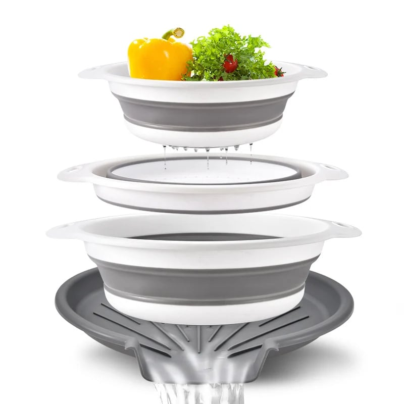 Collapsible Colander Set of 3 – Space-Saving Strainers with Draining Base | Small Medium Large