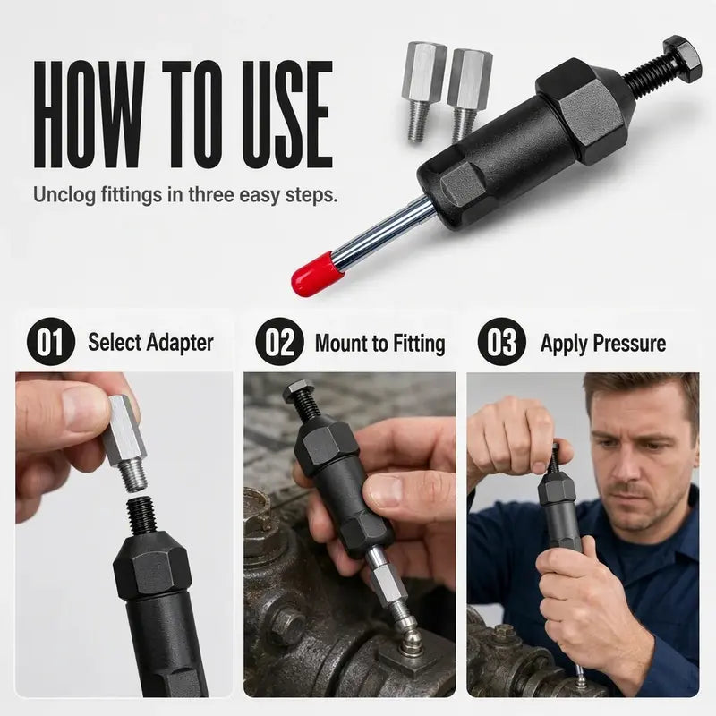 Industrial Grease Unclogger – Professional Grade Tool for Blocked Machinery Fittings, High Pressure Exceeds 600 PSI, Fits M6/M8/M10, Heavy Duty Steel Build for Tractors, Excavators, Trucks & Automotive Maintenance toolupgrade