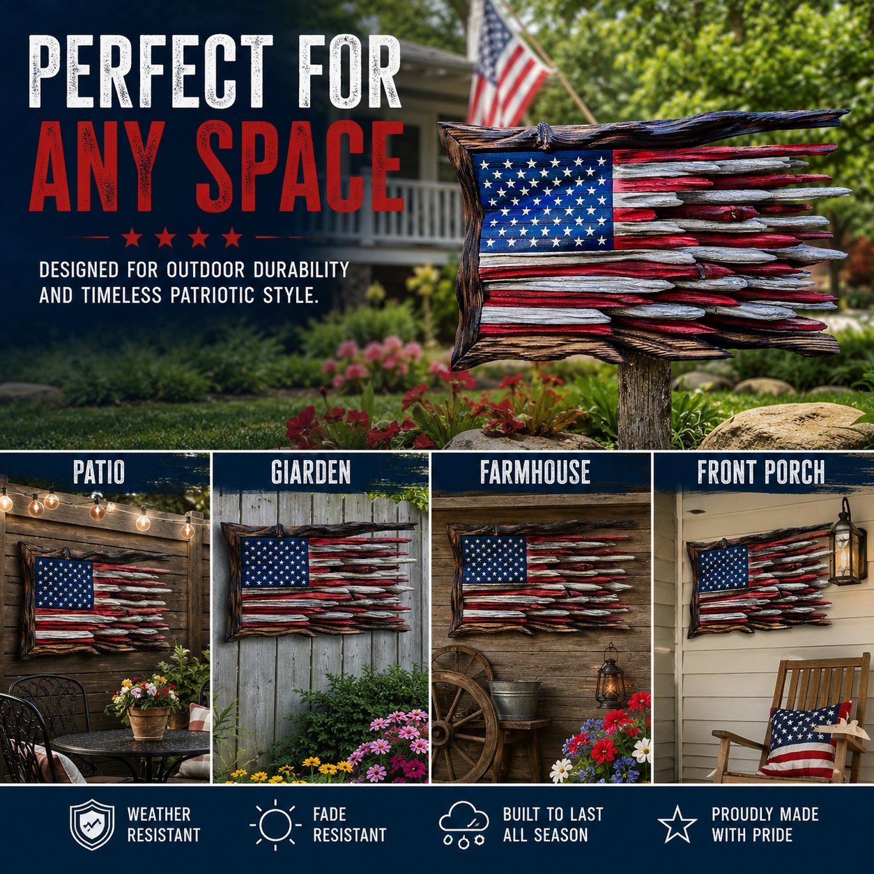 🇺🇸 Handmade Wooden American Flag Wall Art 🔥