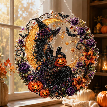 🔥Last Day 50% OFF-🎃Halloween Moon Ghost Diamond Art Hanging Ornament Kit