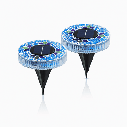 Mosaic Solar Disk Lights - Waterproof In-Ground Outdoor Garden Glass Decorative Lighting for Pathway, Yard, Patio & Walkway