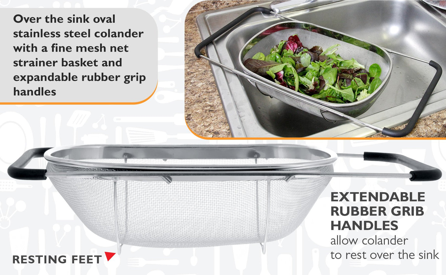 🥗 Premium Stainless Steel Colander – Fast Draining, Effortless Cooking
