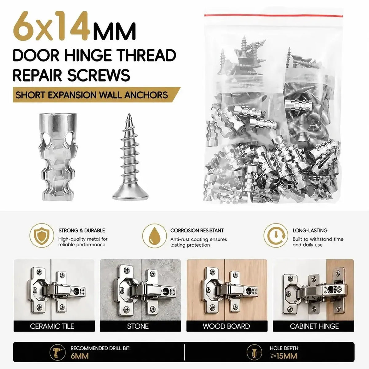 6×14mm Door Hinge Thread Repair Screws Kit