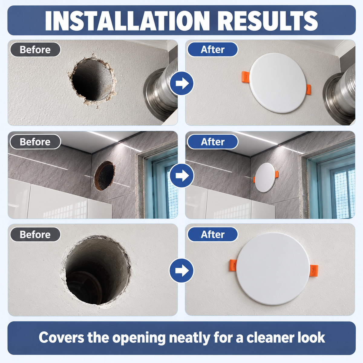 🏠 Universal Wall Hole Cover 🐭 No-Glue Spring-Clip Sealing Cap for AC & Pipe Openings (Fits 50–220mm)
