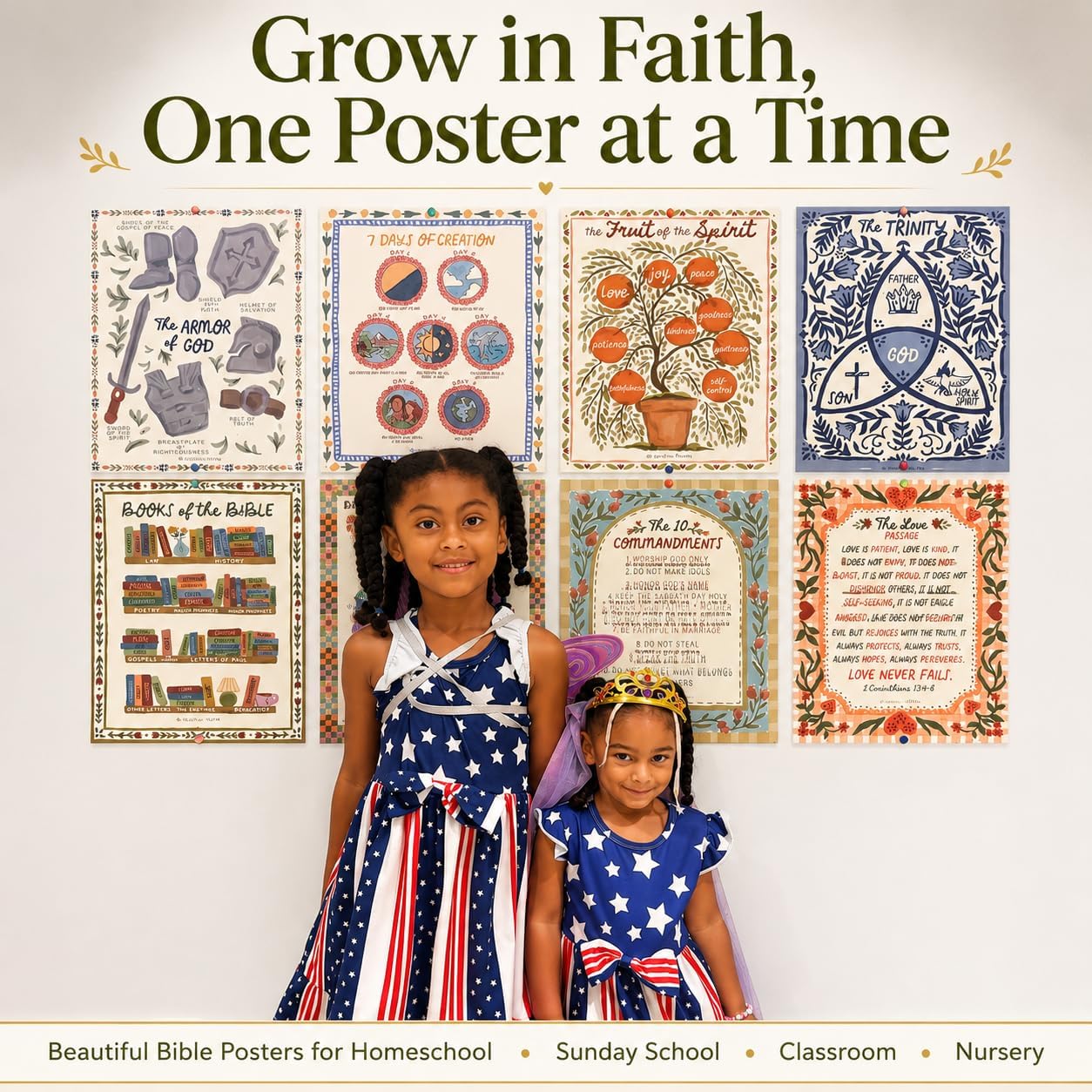 Bible Posters, 15pc, Hand Drawn, 14x11 inch, Laminated