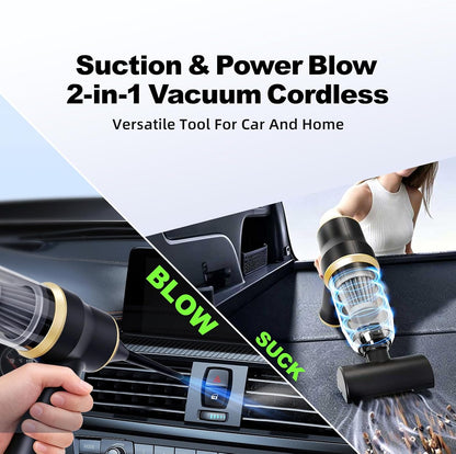 15kPa Car Vacuum, Handheld Vacuum Cordless with Blow & Suction, Heavy-Duty Cordless Vacuum Cleaners for Car Detailing, Pet Hair and Office, Portable Cordless Vacuum Cleaner with Washable Filter