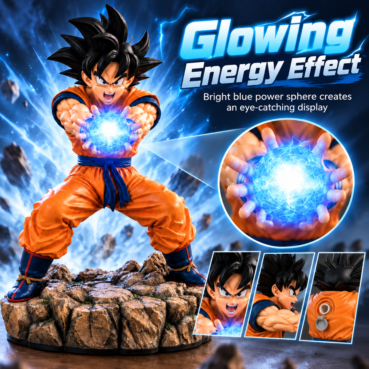 ⚡ Epic Energy Battle Figure – Dynamic Collectible Statue with Glowing Power Effect & Rocky Display Base