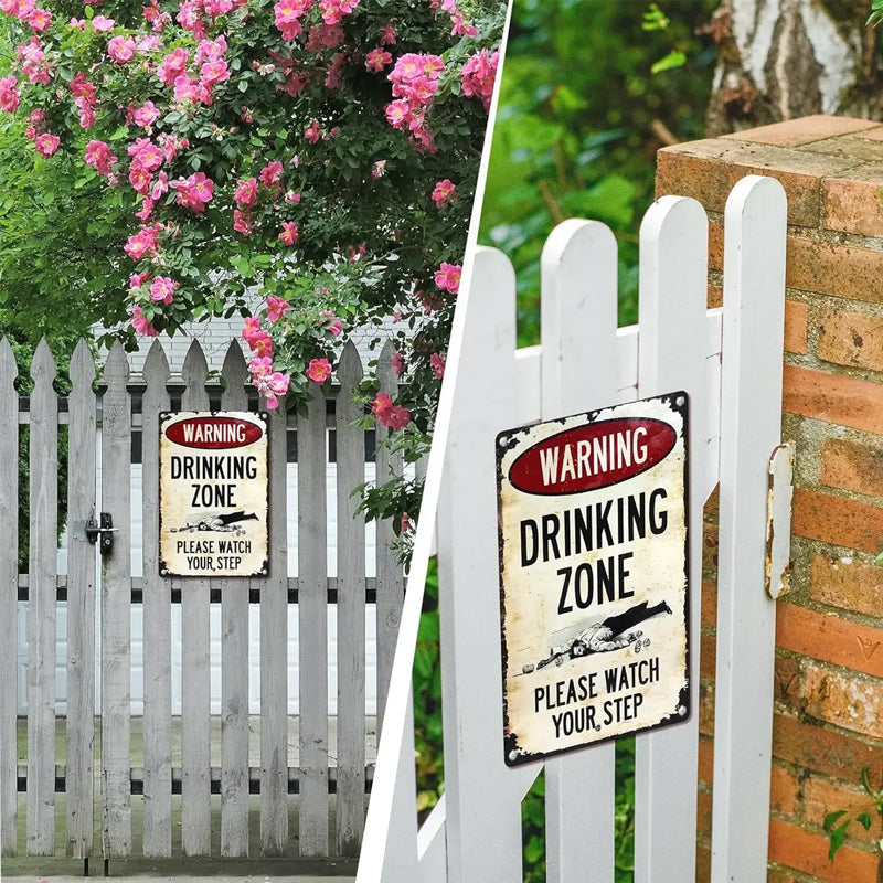 Funny Warning Drinking Zone Vintage Bar Metal Sign （2pcs）🍻🚧