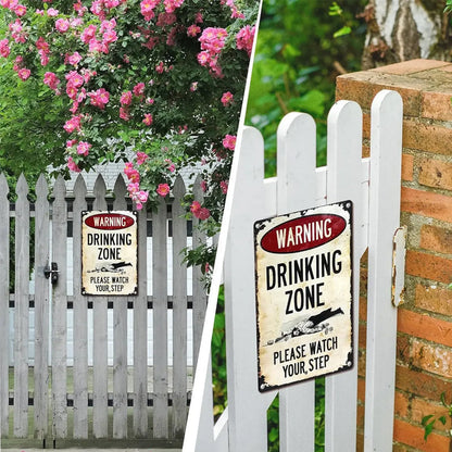 Funny Warning Drinking Zone Vintage Bar Metal Sign （2pcs）🍻🚧