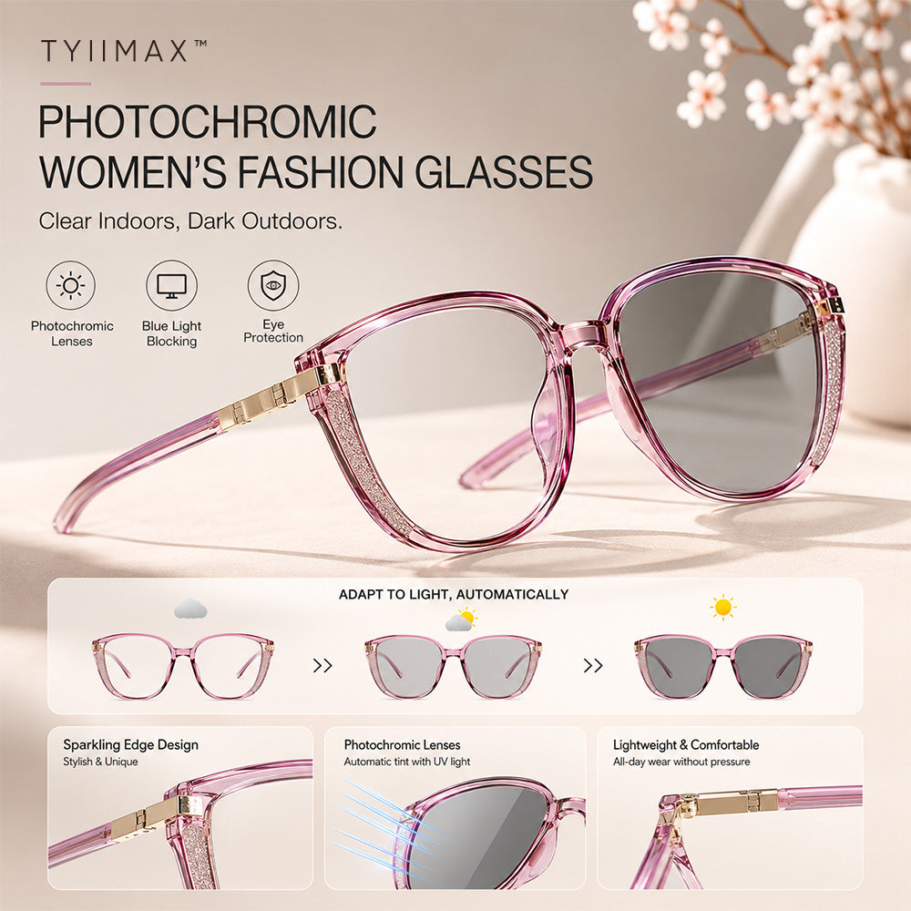 🕶️ Oversized Fashion Prescription Glasses – Trendy Photochromic Lenses with Blue Light Blocking ✨