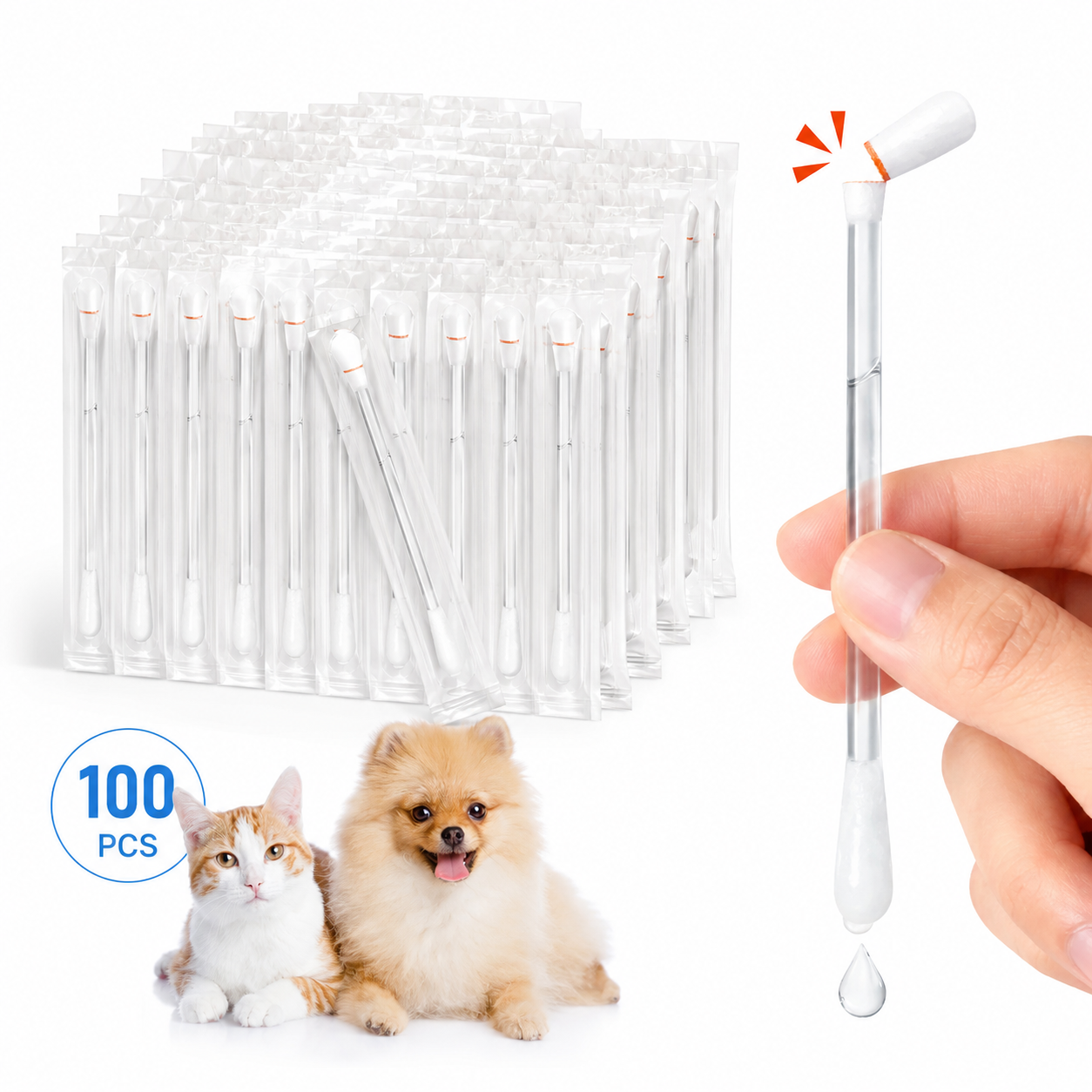 ✨Pet Ear Cleaning Swabs – 100 Pack, Gentle & Alcohol-Free for Dogs & Cats🐱