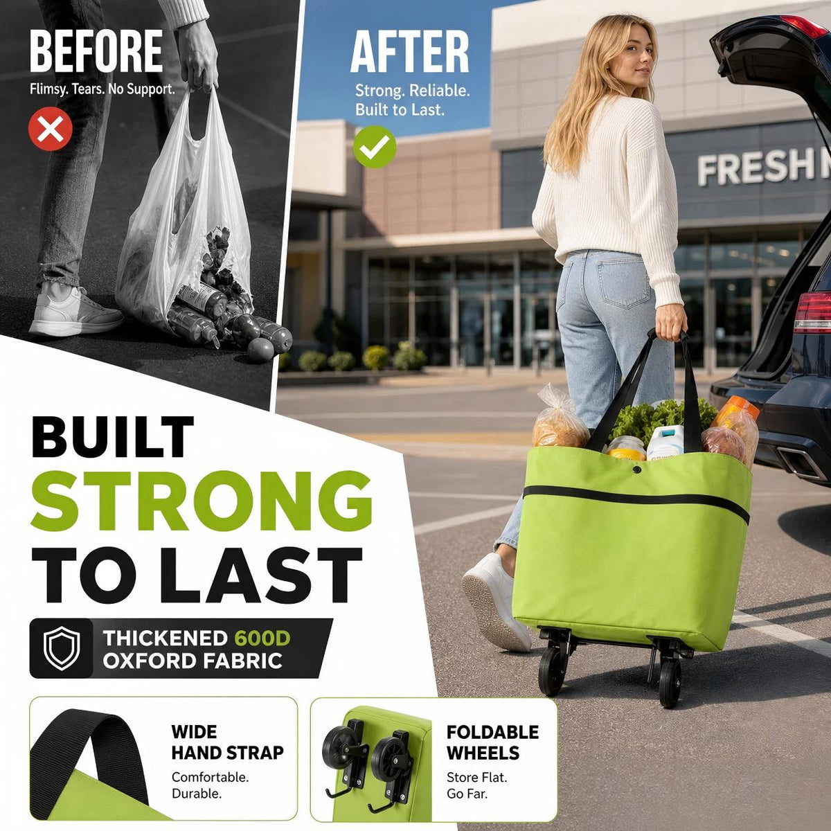 💥 Last Day! Special Sale 🛒 Foldable Grocery Cart Bag
