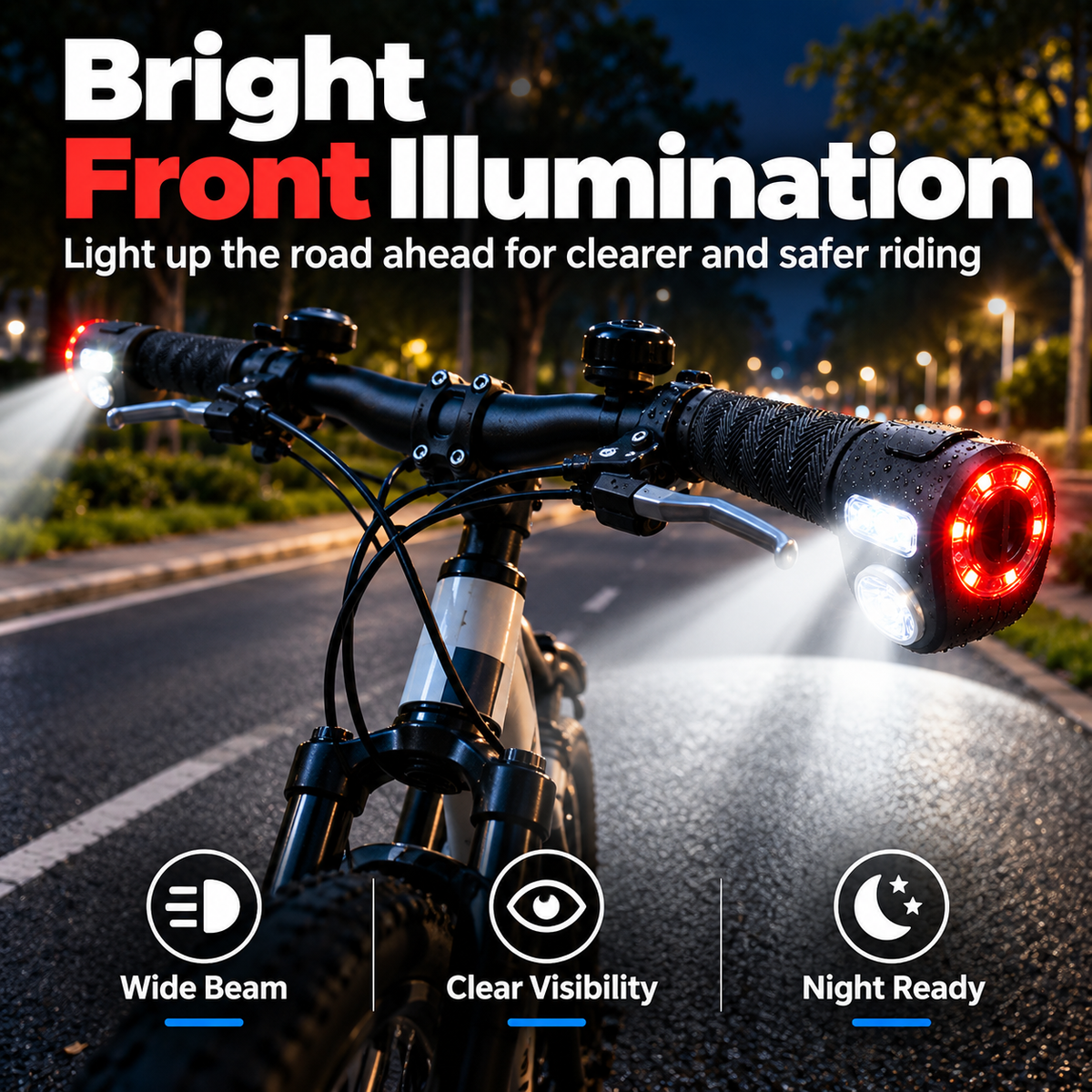 🚴(A pair) Dual-Direction Handlebar Safety Lights – USB Rechargeable Front & Rear Bike Lights with Hidden Bar-End Installation