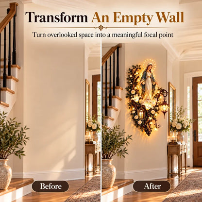 🙏✨ Glowing Blessed Mother Floral Wall Décor