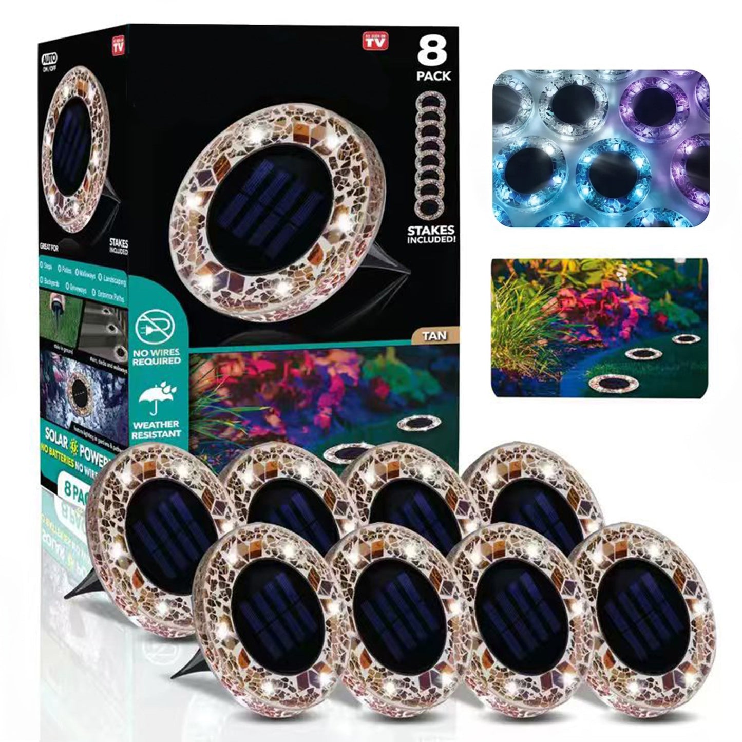 ✨Solar Outdoor Mosaic Disk Lights, Waterproof Pathway LED Light