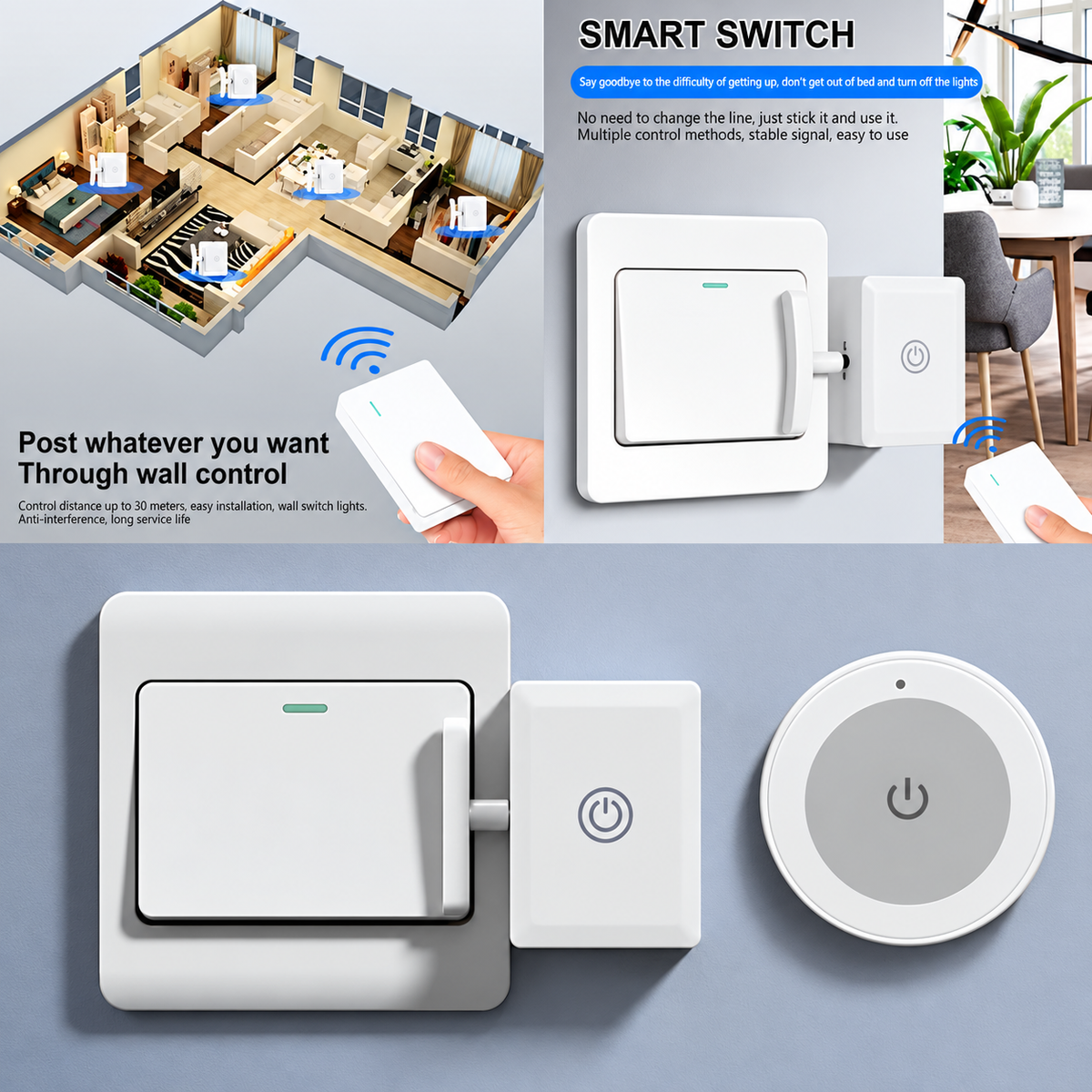 🔥Black Friday Deal｜2 In 1 Wireless Intelligent Button Lazy Remote Control Switch Light On Panel