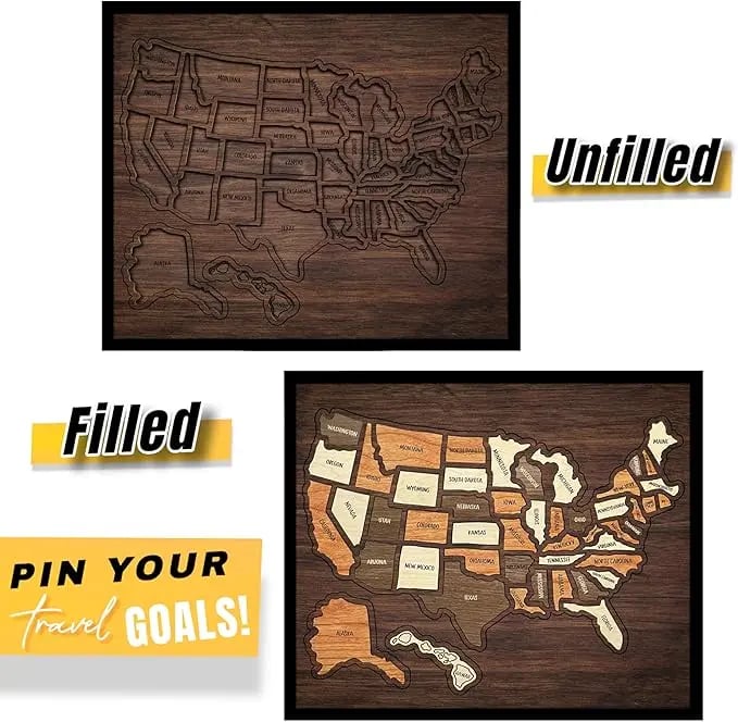 🔥Last Day 49% OFF -🇺🇸 Wooden USA Travel Map Puzzle🧩A Stylish Way to Track Your Journey & Memories