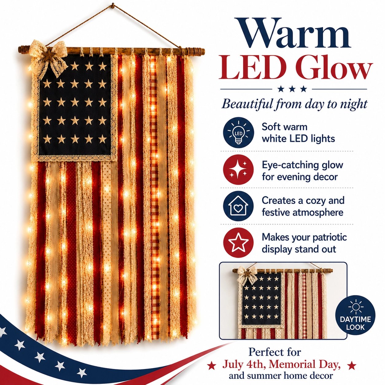 Lighted Patriotic Wall Hanging Banne