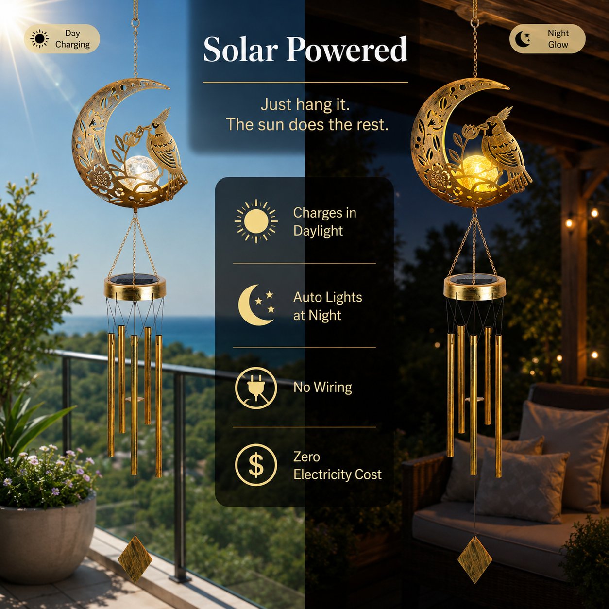 🌙✨ Moon Courtyard Solar Wind Chime