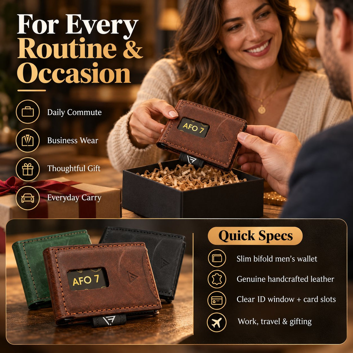 👝 Vintage Stitched Leather Wallet | Built-in AirTag Slot