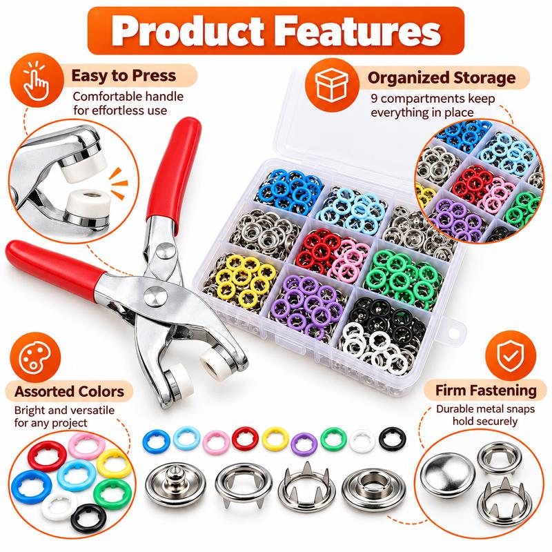 🔥Black Friday Deal｜Seamless Stitching Sewing Kit‑100Pcs Invisible Colored Metal Buckle & Manual Pressure Pliers