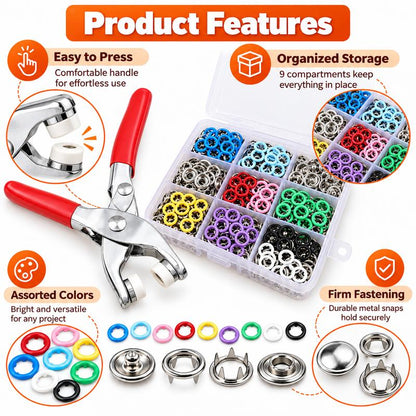 🔥Black Friday Deal｜Seamless Stitching Sewing Kit‑100Pcs Invisible Colored Metal Buckle & Manual Pressure Pliers