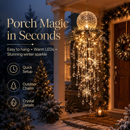 Crystal Cascade Christmas Light™ – Hängande LED-dekoration för verandan: snöflingor och kristaller ✨❄️
