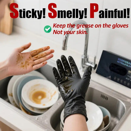 Black Nitrile Gloves, 6mil Heavy Duty Soft Disposable Gloves, 100 Count Latex Free Powder Free Reusable