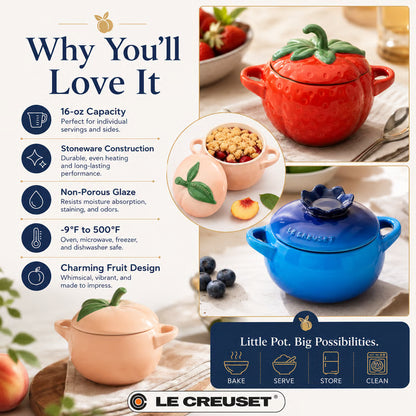 🍓 Le Creuset Mini Fruit Cocotte - 16oz Stoneware, Oven-Safe & Adorable for Baking & Serving!