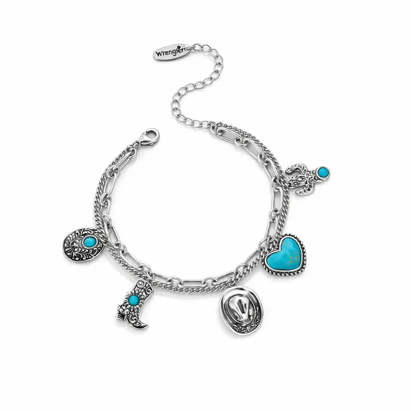 🏇🤠Handmade Western Cowboy Charm Bracelet with Boot Hat Cactus & Heart Charms🌵