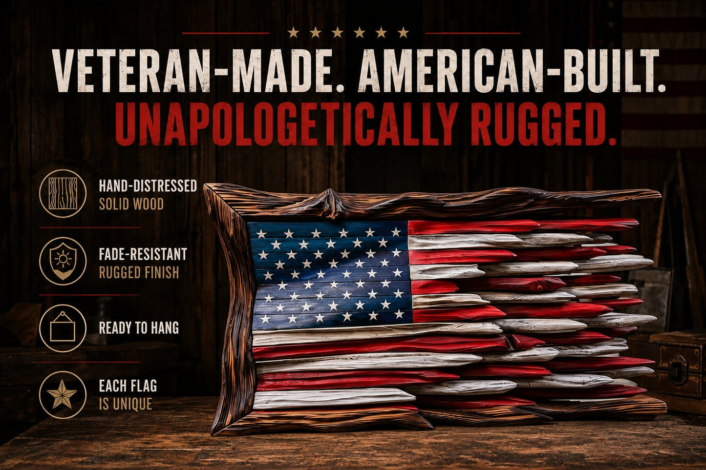 🔥Father’s Day 49% OFF - 🇺🇸 Battle Worn Wooden Flag | Handcrafted Patriotic Wall Art by Veteran