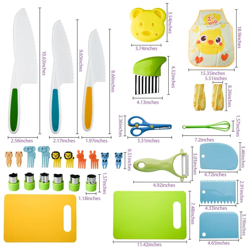 🔪 32-Piece Kitchen Knife Set – Safe, Fun & Easy Food Prep for Kids 🍓🥕