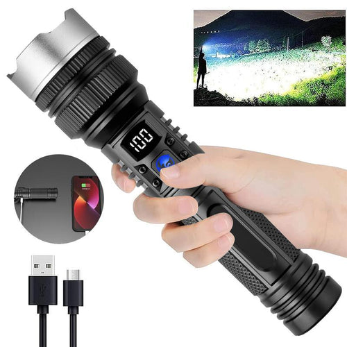 Waterproof Rechargeable Digital Display 2-in-1 Strong Light Flashlight