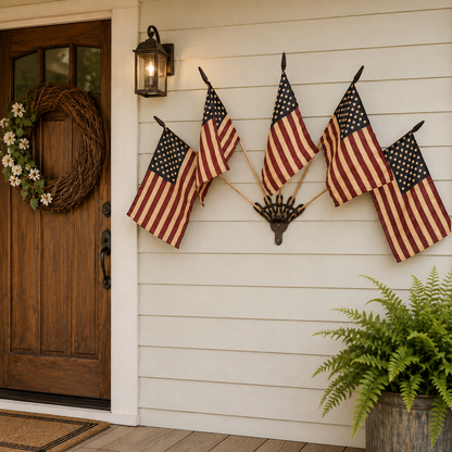 🦅⭐Vintage Tea-Stained 5-Flag Fan Cast Iron Wall Decor | 🔥Classic Americana Rustic Patriotic Wall Hanging 🇺🇸