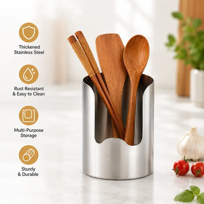 Stainless Steel Utensil Holder & Pot Lid Organizer – Rust-Proof, Drain Notch Design, Easy to Clean