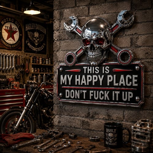 🔧 This Is My Happy Place. DON'T FUCK IT UP!💀"This Is My Happy Place" Garage Wall Sign