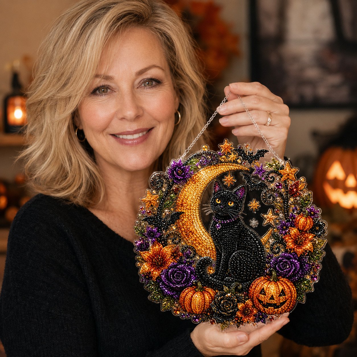 🔥Last Day 50% OFF-🎃Halloween Moon Ghost Diamond Art Hanging Ornament Kit
