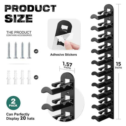 Vertical Adhesive Hat Rack Organizer – Wall-Mounted Cap Holder for Closets, Doors & Bedrooms（2-pack）