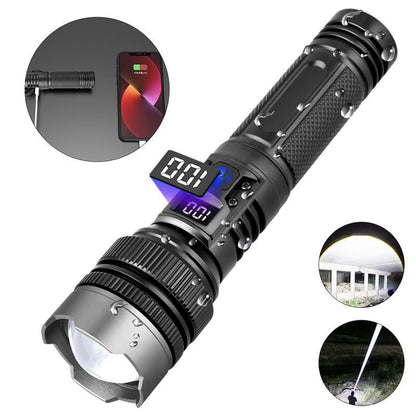 Waterproof Rechargeable Digital Display 2-in-1 Strong Light Flashlight