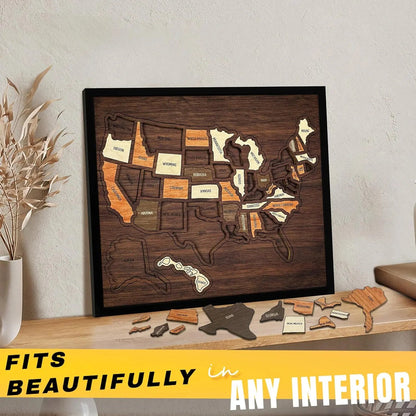 🔥Last Day 49% OFF -🇺🇸 Wooden USA Travel Map Puzzle🧩A Stylish Way to Track Your Journey & Memories