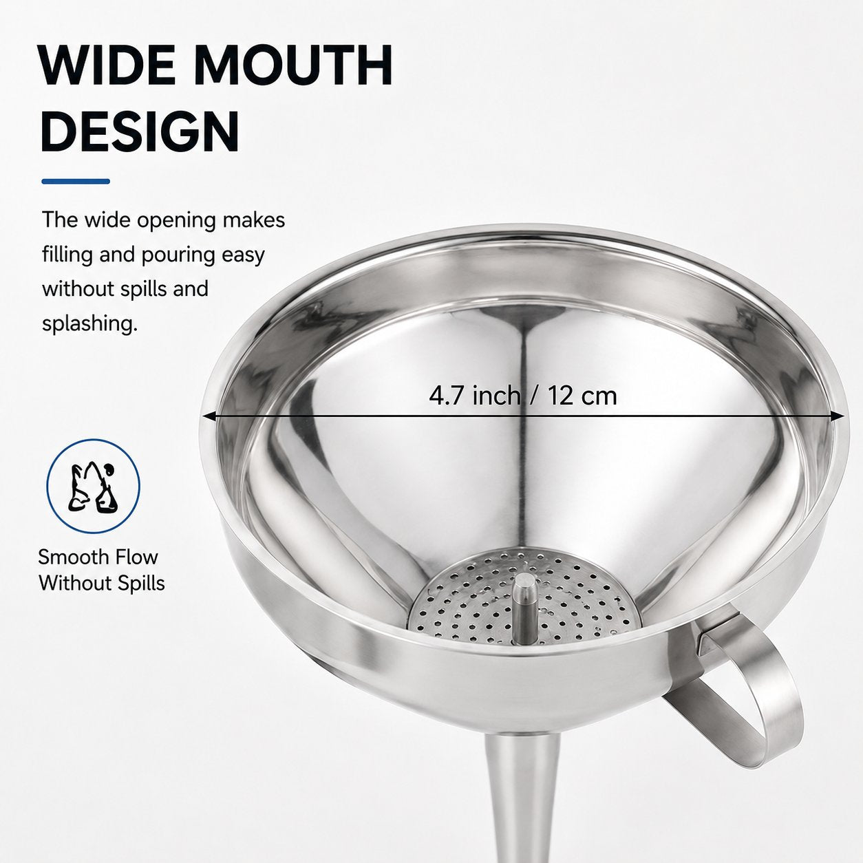 5 1/2-Inch Stainless Steel Funnel with Detachable Strainer