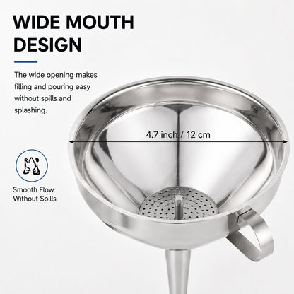 5 1/2-Inch Stainless Steel Funnel with Detachable Strainer