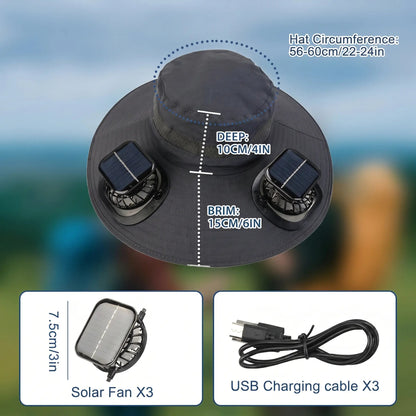 🔥2026 New 3-Solar-Fan Cooling Hat — UPF50+ Sun Protection, Triple-Power Rechargeable, & Water-Resistant