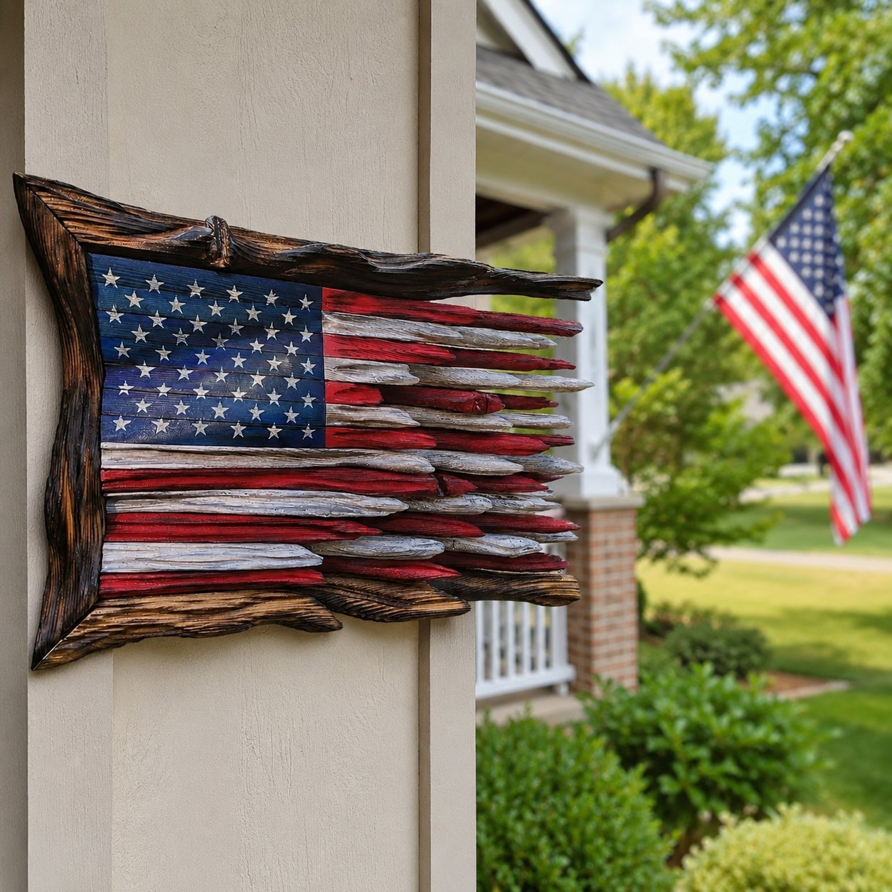 🔥Last Day 49% OFF - 3D Rustic American Flag Wall Decor — Rough Wood Texture, Raised American Pride