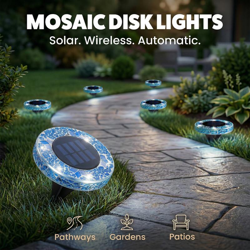 🚀Gift for Father's Day✨Solar Outdoor Mosaic Disc Lights (4-Pack)