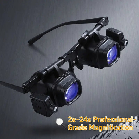 🔍 2X-24X LED Head Mount Magnifying Glasses | Hands Free Glasses Style Loupe for Watch & Phone Repair