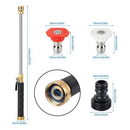 Hydro Jet Power Washer Wand for Garden Hose - Heavy-Duty Metal High-Pressure Sprayer with 2 Nozzle Tips & Leak-Proof Quick Connectors