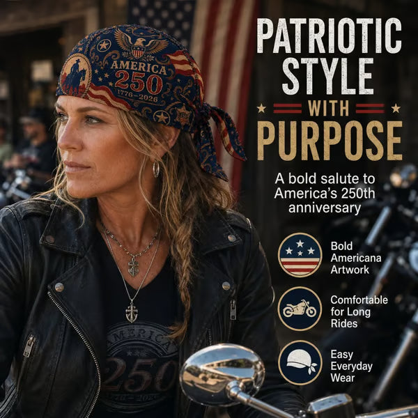 🔥LIMITED AMERICA 250 DESIGN — Cycling Pirate Hat / Biker Headwrap