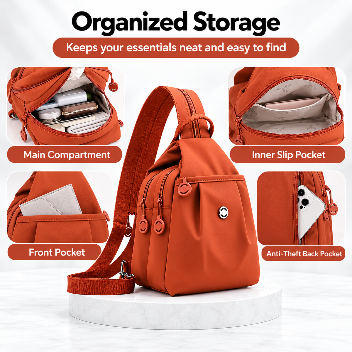 👜 Women’s Multi-Pocket Sling Backpack – Lightweight Water-Resistant Crossbody Bag